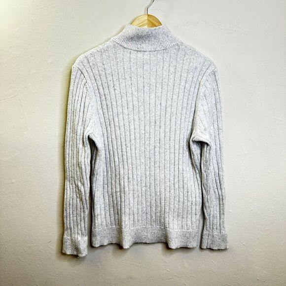 Express Women's Long Sleeve Sweater Button Front Collar Ribbed Light Grey Large - Picture 8 of 15